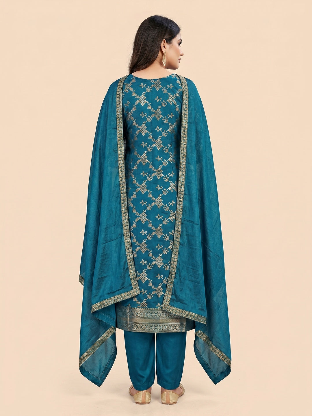 Morpich Floral Woven Banarasi Jacquard Dress Material - Image 2