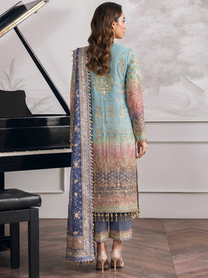 Sky Blue Digital Print With Sequins Embroidery Georgette Semi Stitched Pakistani Suit - Image 1