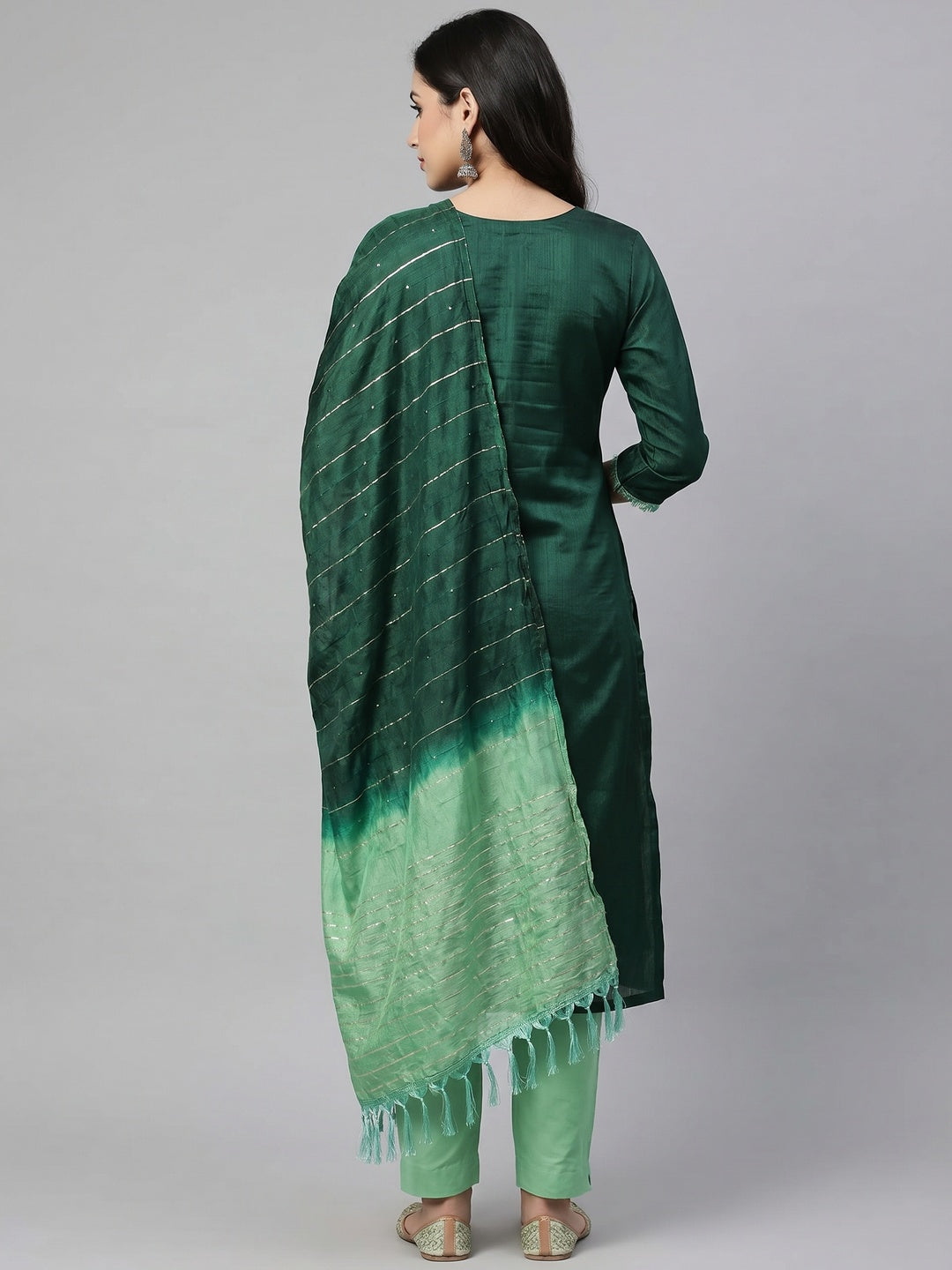 Green Embroidered Art Silk Dress Material - Image 3