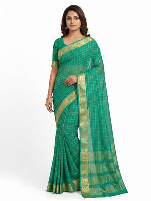 Rama Green Woven Chiffon Saree - Image 1