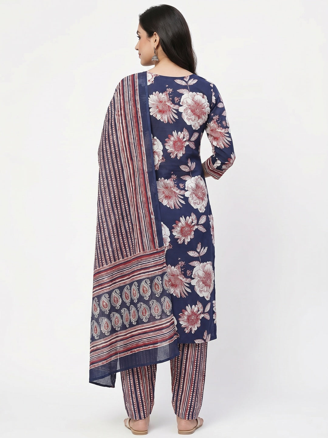 Blue Floral Printed Pure Cotton Dress Material - Image 3