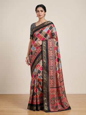 Peachmode Multicolor Dola Silk Patola Bandhani Print Saree - Image 1