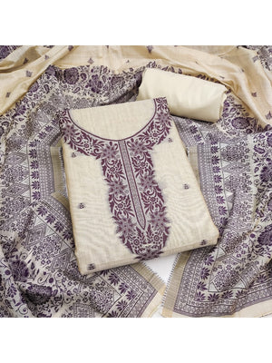 Peachmode Purple Linen Dress Material with Ethnic Motifs - Image 1