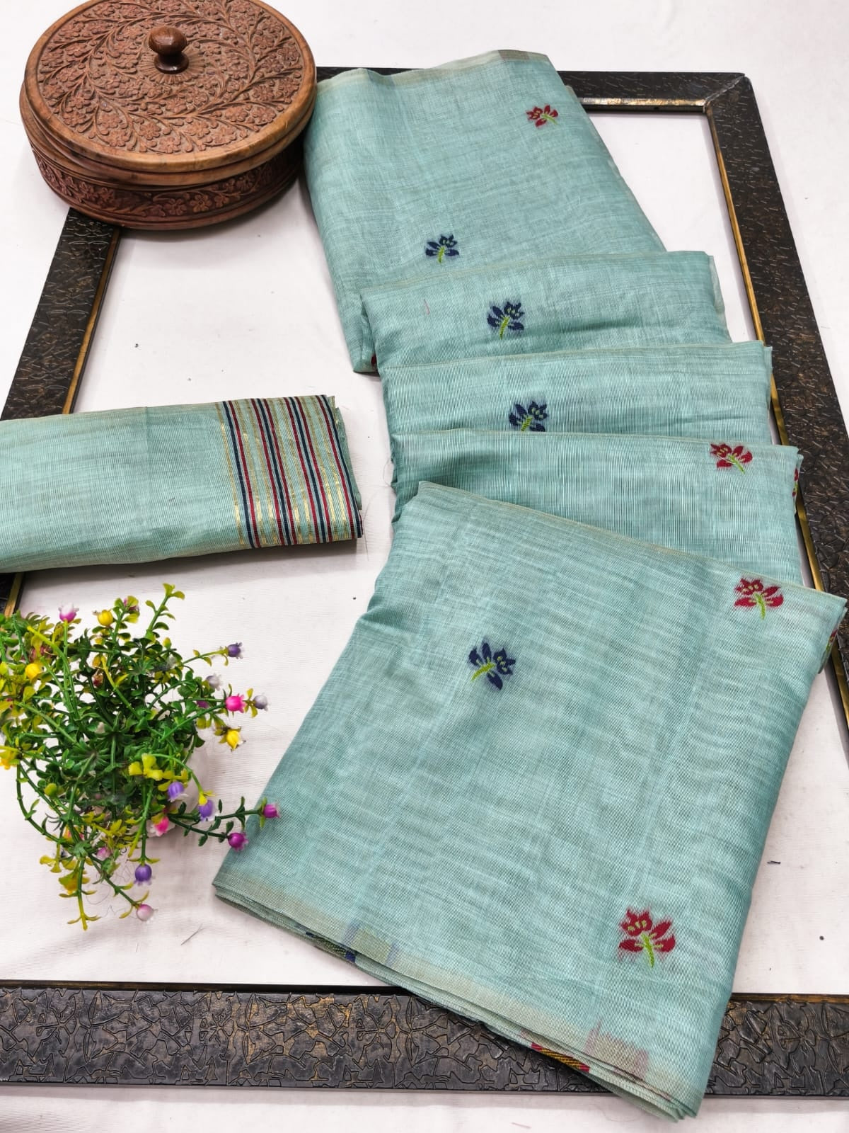 Peachmode Blue Linen Jamdani Saree for Traditional Wear - Image 2