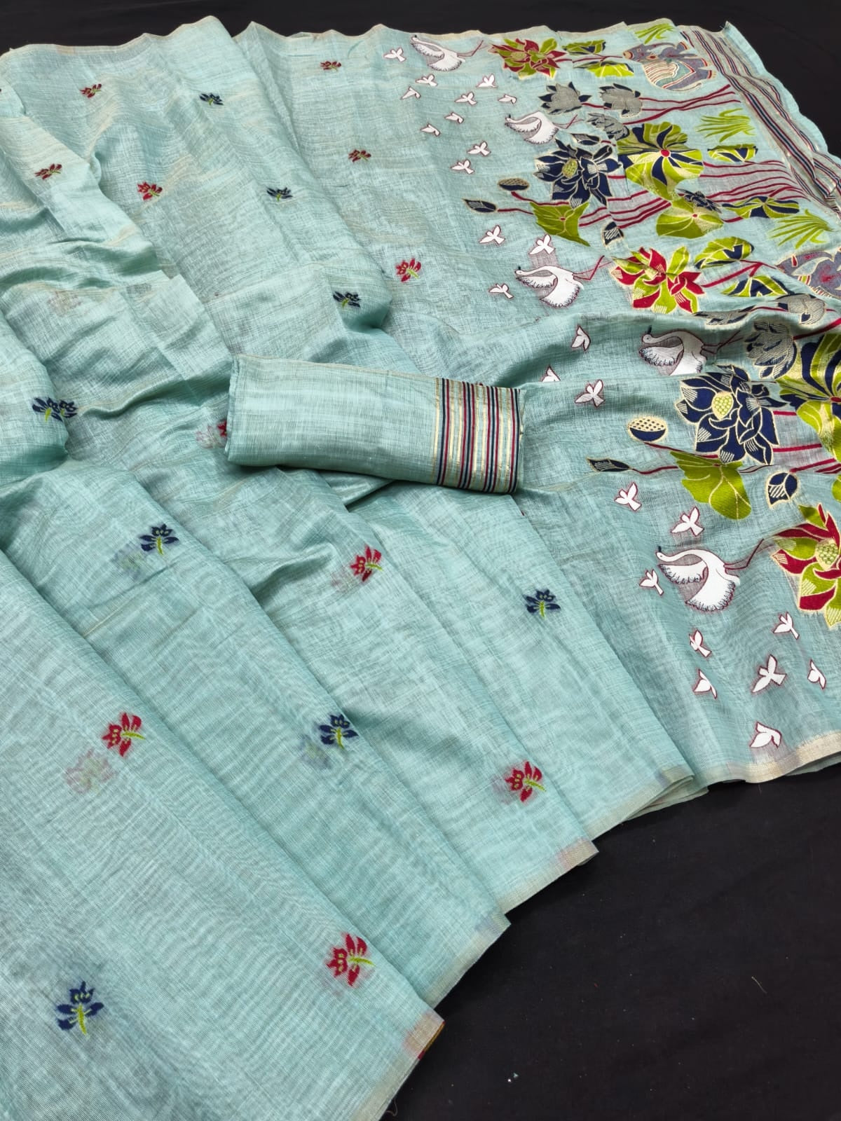 Peachmode Blue Linen Jamdani Saree for Traditional Wear - Image 3