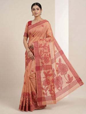 Peachmode Peach Linen Jamdani Saree for Traditional Wear - Image 1