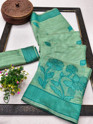 Peachmode Blue Linen Jamdani Saree for Traditional Wear - Image 2