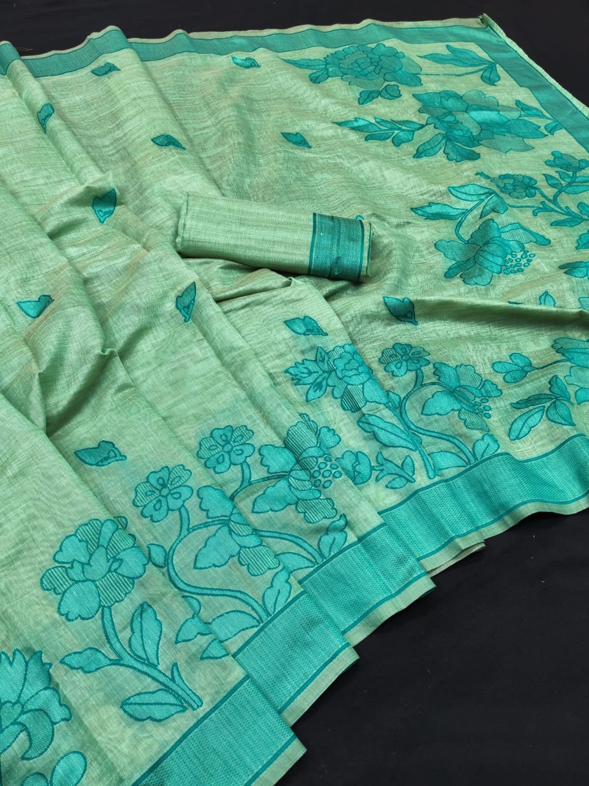 Peachmode Blue Linen Jamdani Saree for Traditional Wear - Image 3