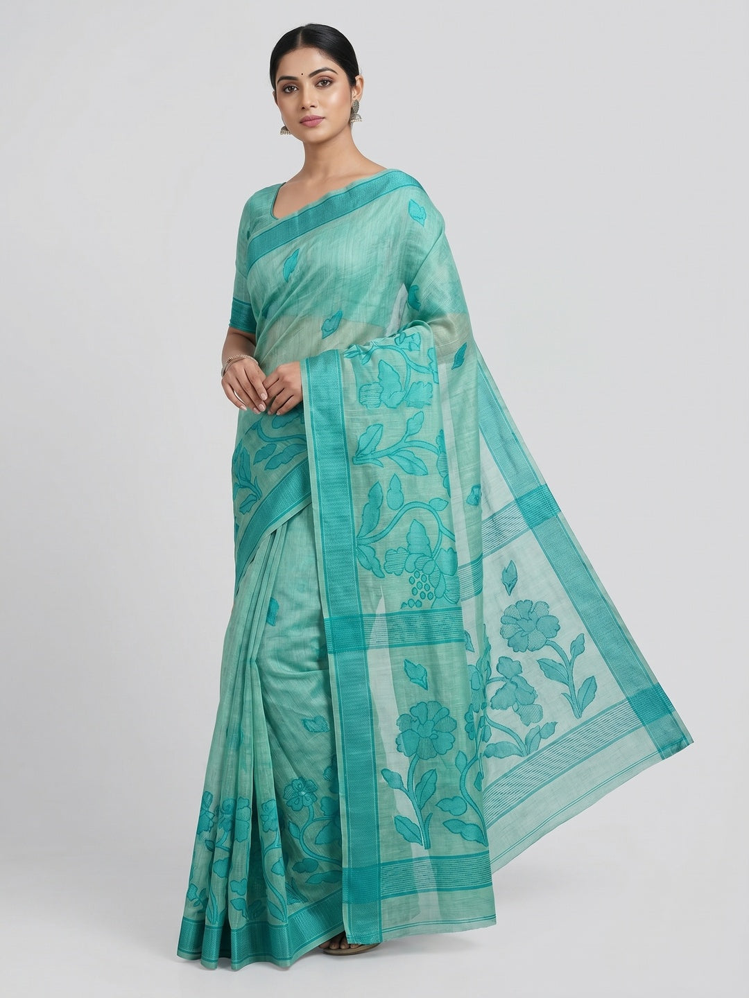 Peachmode Blue Linen Jamdani Saree for Traditional Wear - Image 1