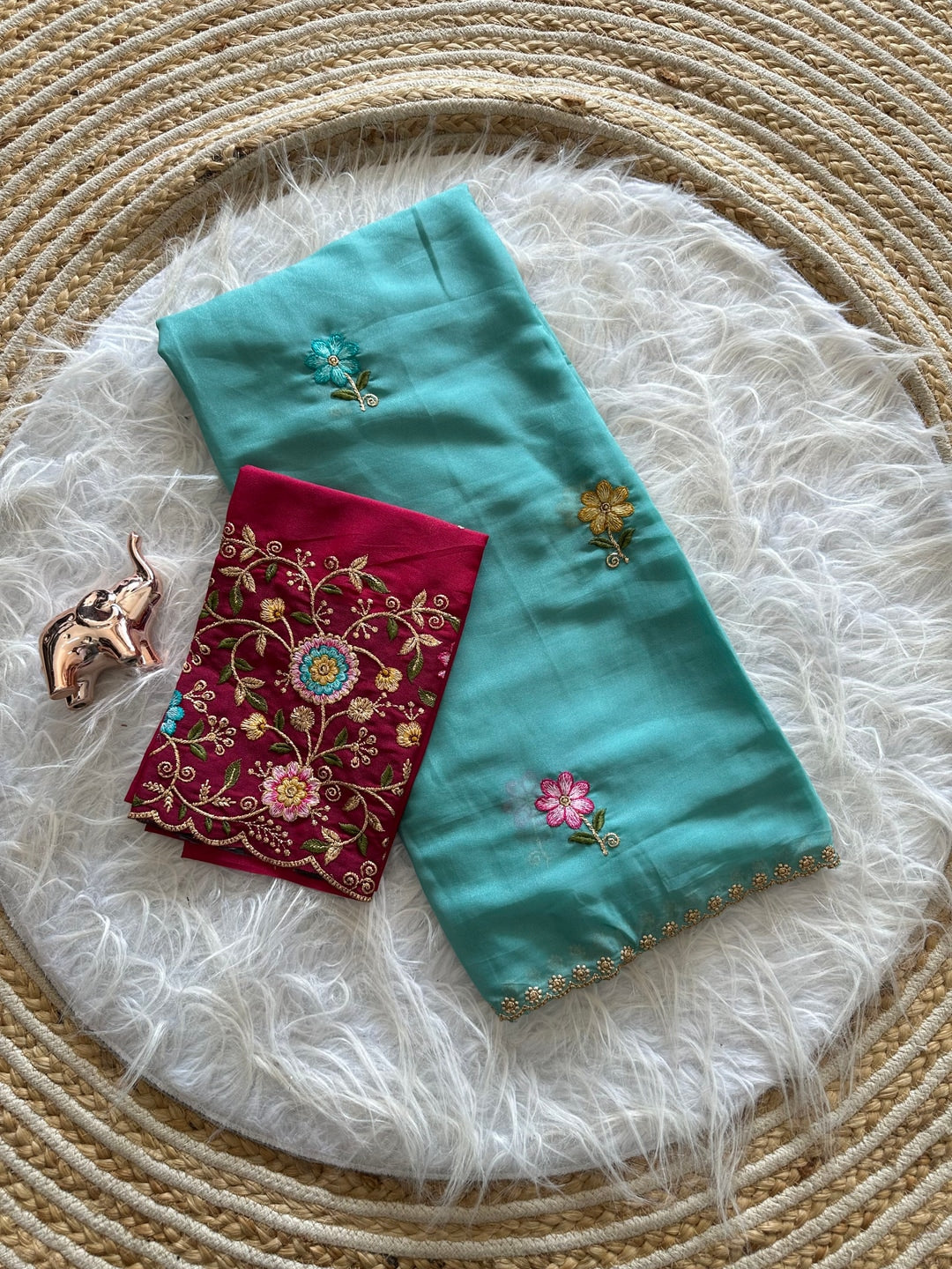 Peachmode Turquoise Georgette Saree - Image 3