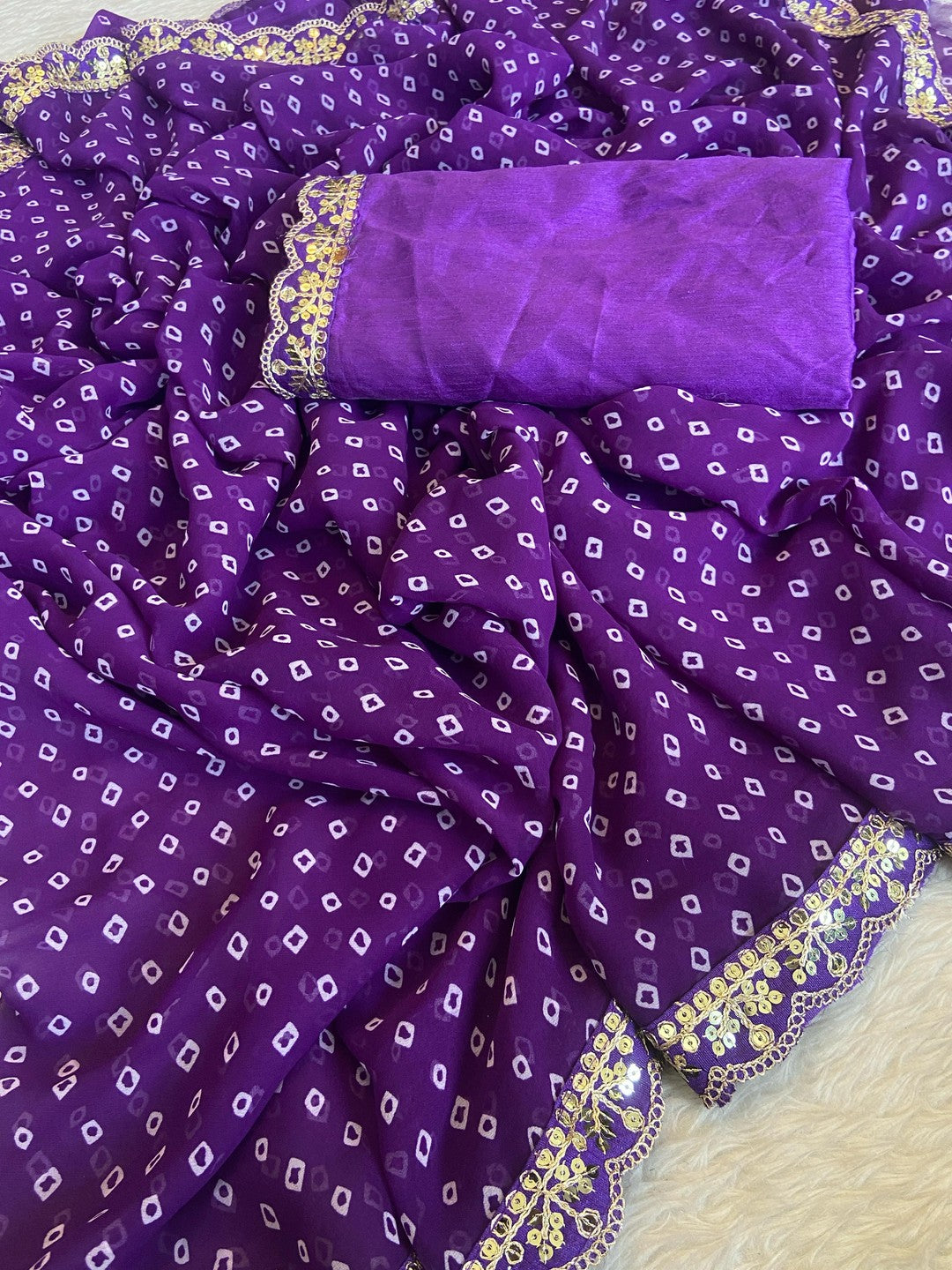 Peachmode Purple Georgette Bandhani Saree with Sequins Lace Border - Image 5
