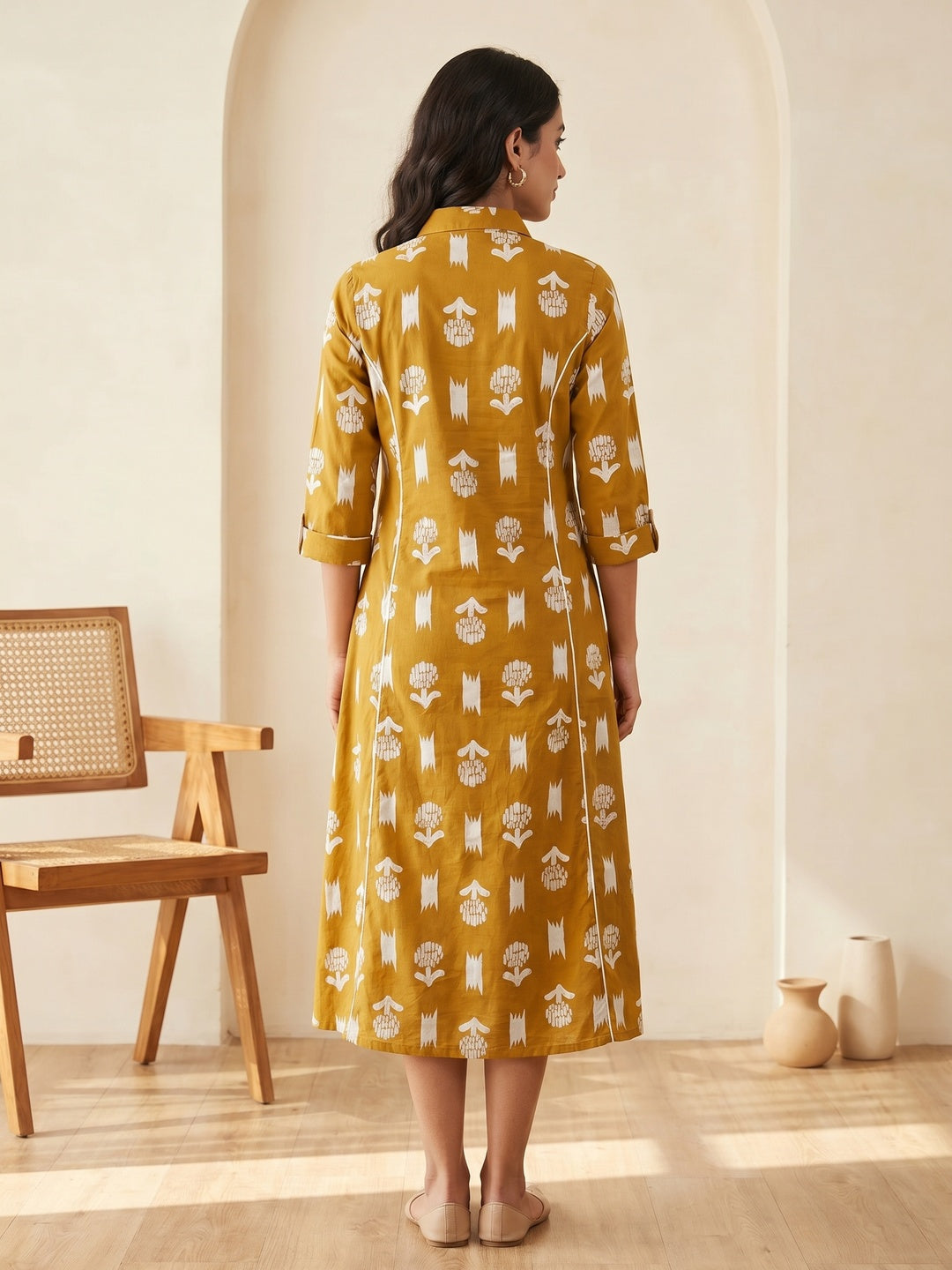 Mustard Pure Cotton Abstract Printed Kurti - Image 4