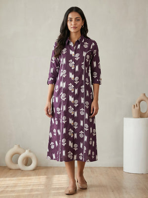 Plum Pure Cotton Abstract Printed Kurti - Image 1