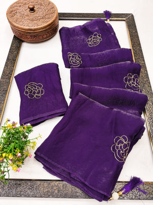 Peachmode Purple Satin Floral Embroidered Saree - Image 2