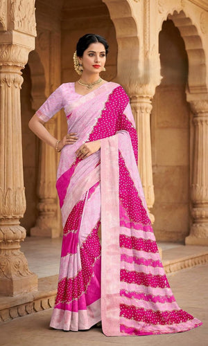 Peachmode Pink Dola Silk Foil Work Saree - Image 1