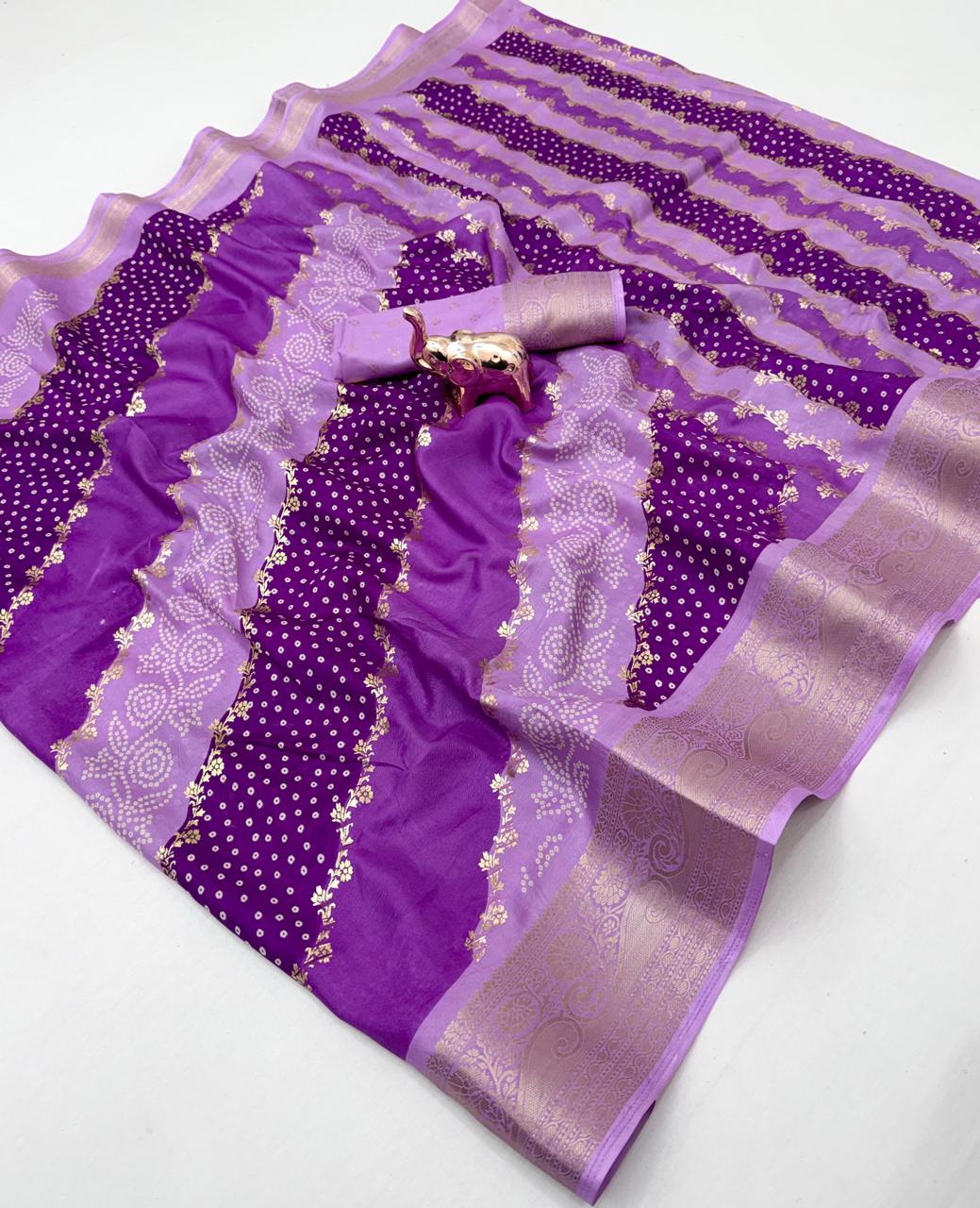 Peachmode Purple Dola Silk Foil Work Saree - Image 3