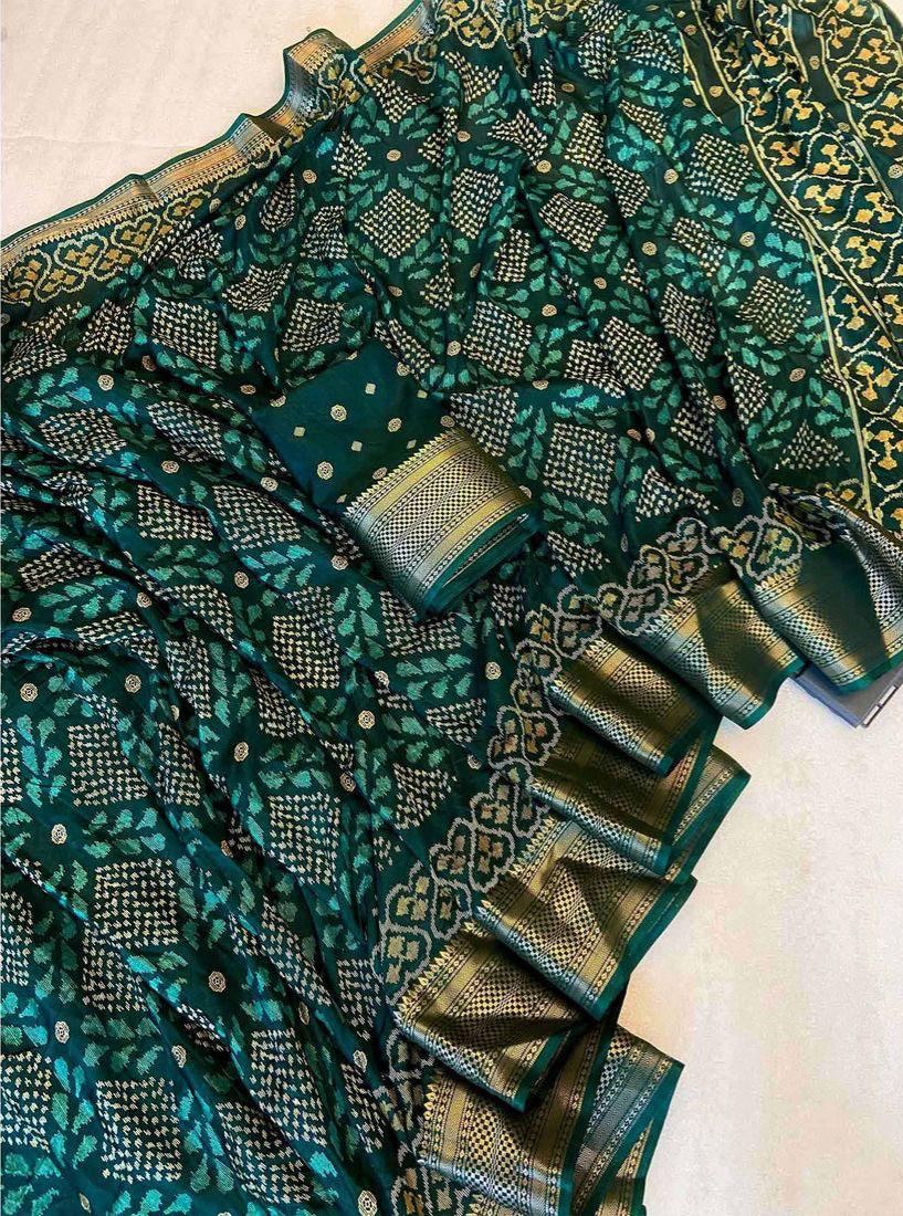 Peachmode Green Dola Silk Woven Border Saree - Image 3