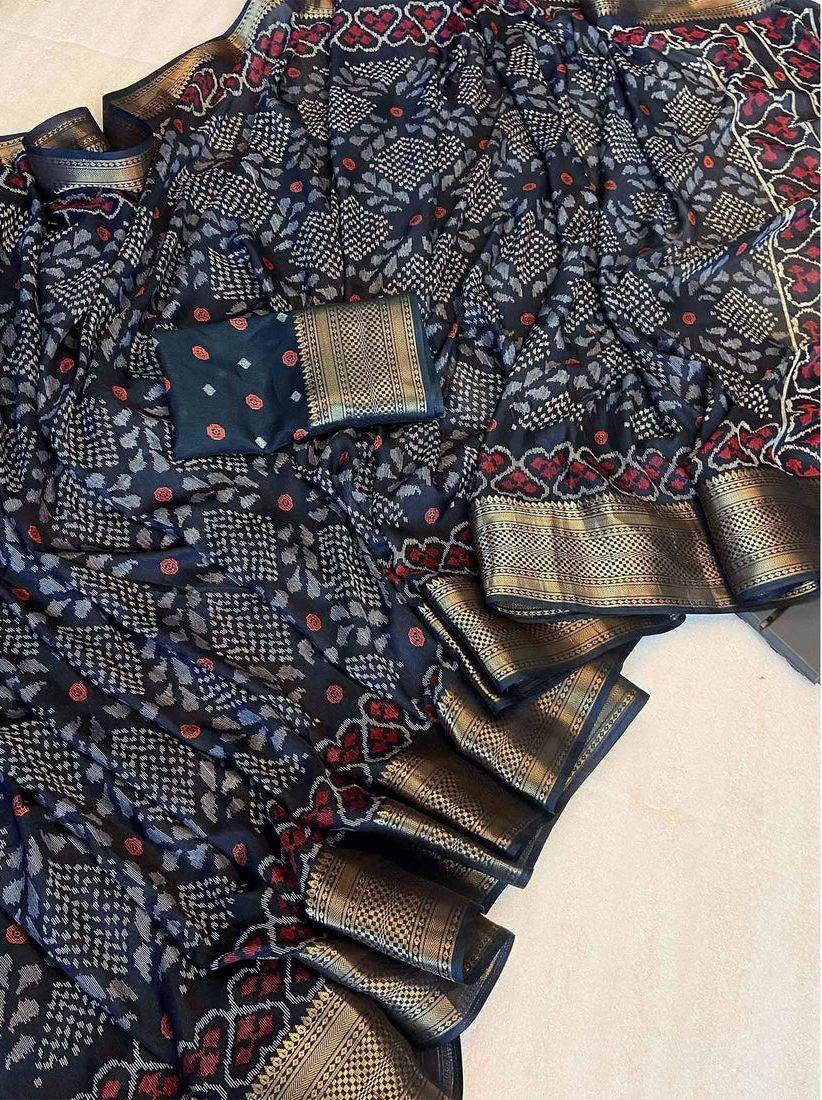 Peachmode Black Dola Silk Woven Border Saree - Image 3
