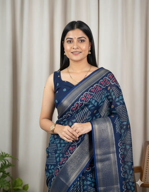 Peachmode Blue Dola Silk Woven Border Saree - Image 2