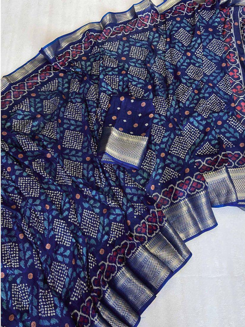 Peachmode Blue Dola Silk Woven Border Saree - Image 3