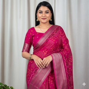 Peachmode Pink Dola Silk Woven Border Saree - Image 2