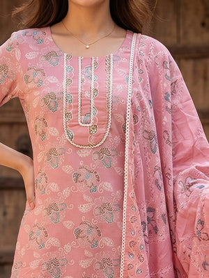 Dusty Pink Pure Cotton Floral Printed Salwar Suit Set - Image 2