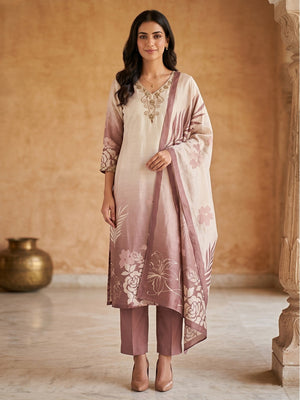 Dusty Pink Gucci Silk Printed Salwar Suit Set - Image 1