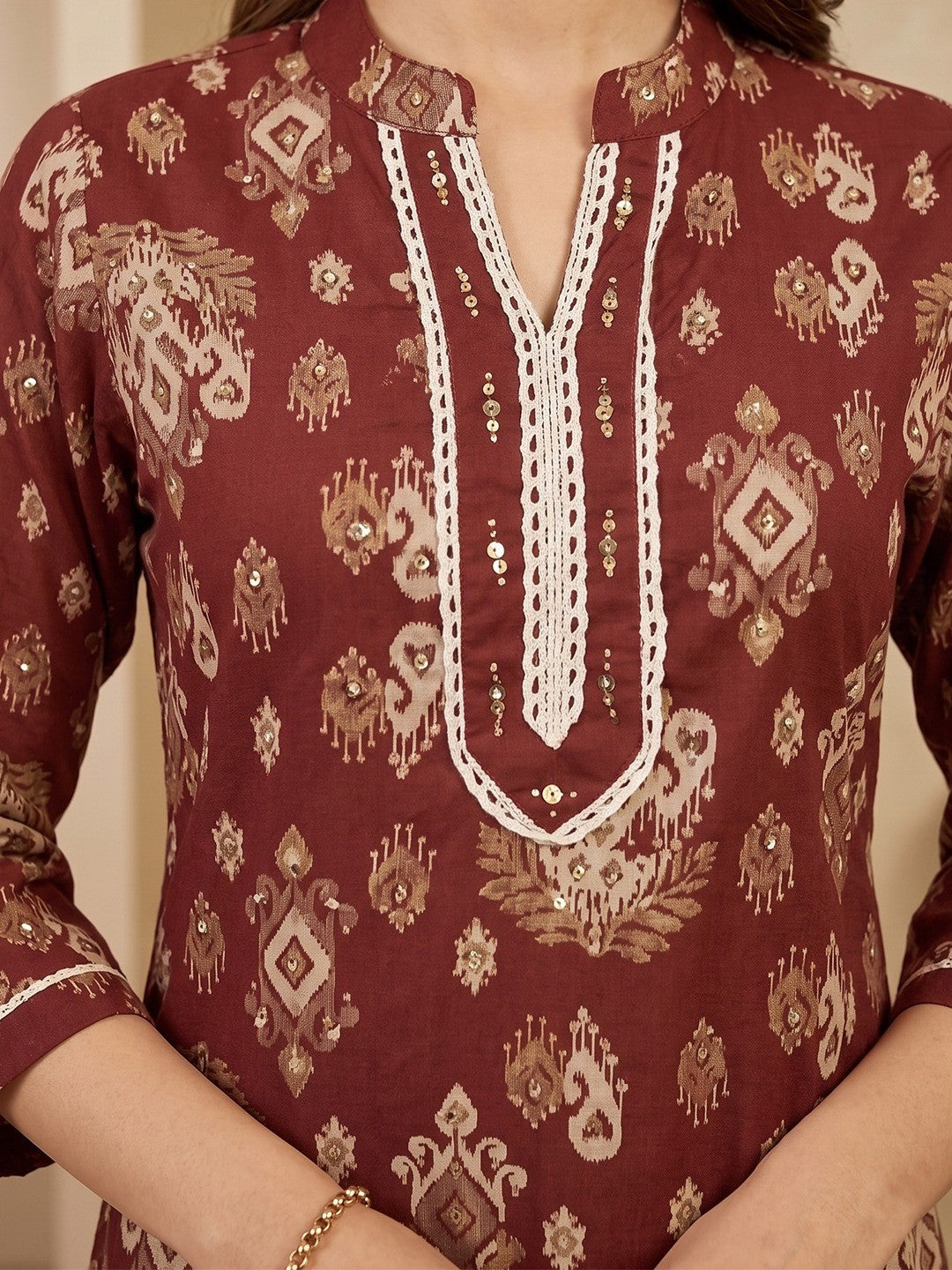 Burgundy Pure Cotton Printed Salwar Suit Set - Image 2