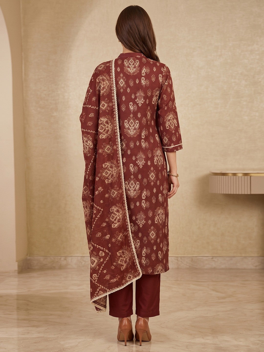 Burgundy Pure Cotton Printed Salwar Suit Set - Image 3
