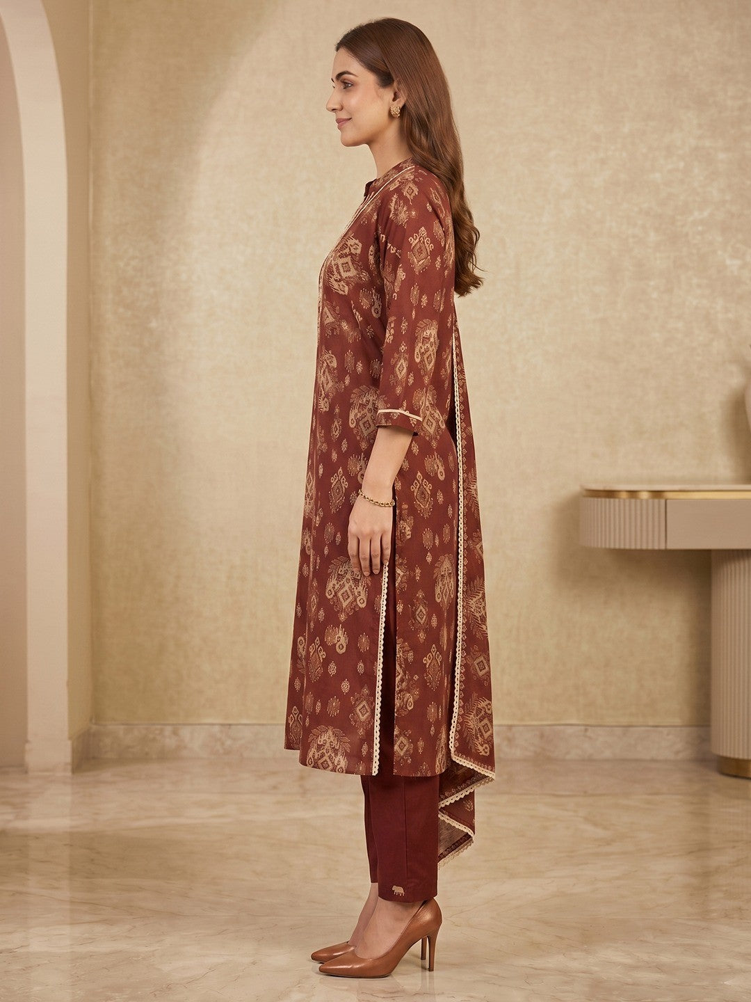 Burgundy Pure Cotton Printed Salwar Suit Set - Image 4