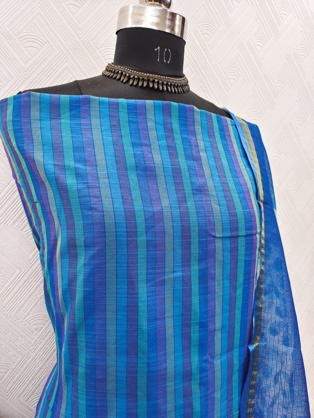 Peachmode Blue Cotton Dress Material with Striped - Image 3