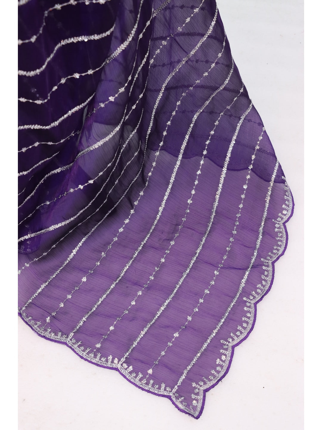 Peachmode Purple Chiffon Silk Saree with Sequins Work - Image 3