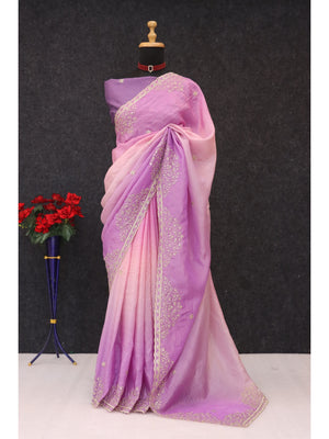 Peachmode Lavender Silk Blend Saree with Sequin Embroidery Work - Image 2