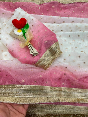 Peachmode Magenta Satin Saree with Jacquard Butti Work - Image 2