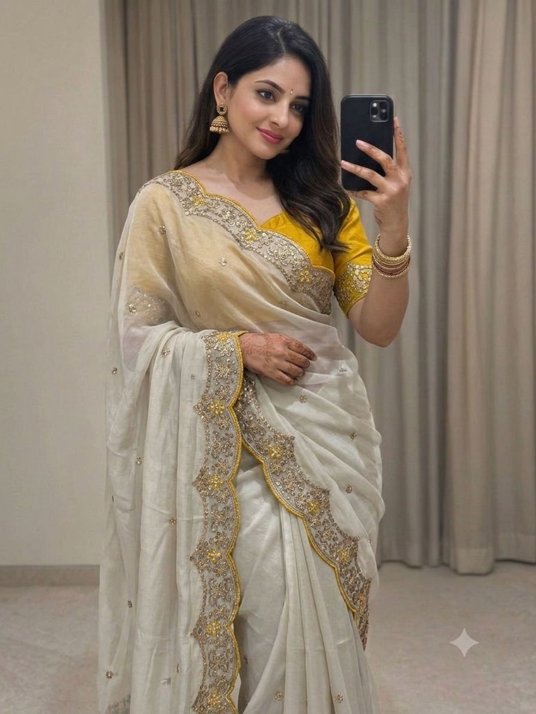 Peachmode White Rangoli Silk Saree with Thread and Zari Embroidery - Image 1