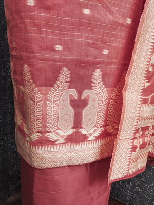 Peachmode Coral Cotton Dress Material with Ethnic Motifs - Image 2