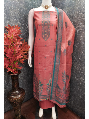 Peachmode Coral Cotton Dress Material with Ethnic Motifs - Image 2