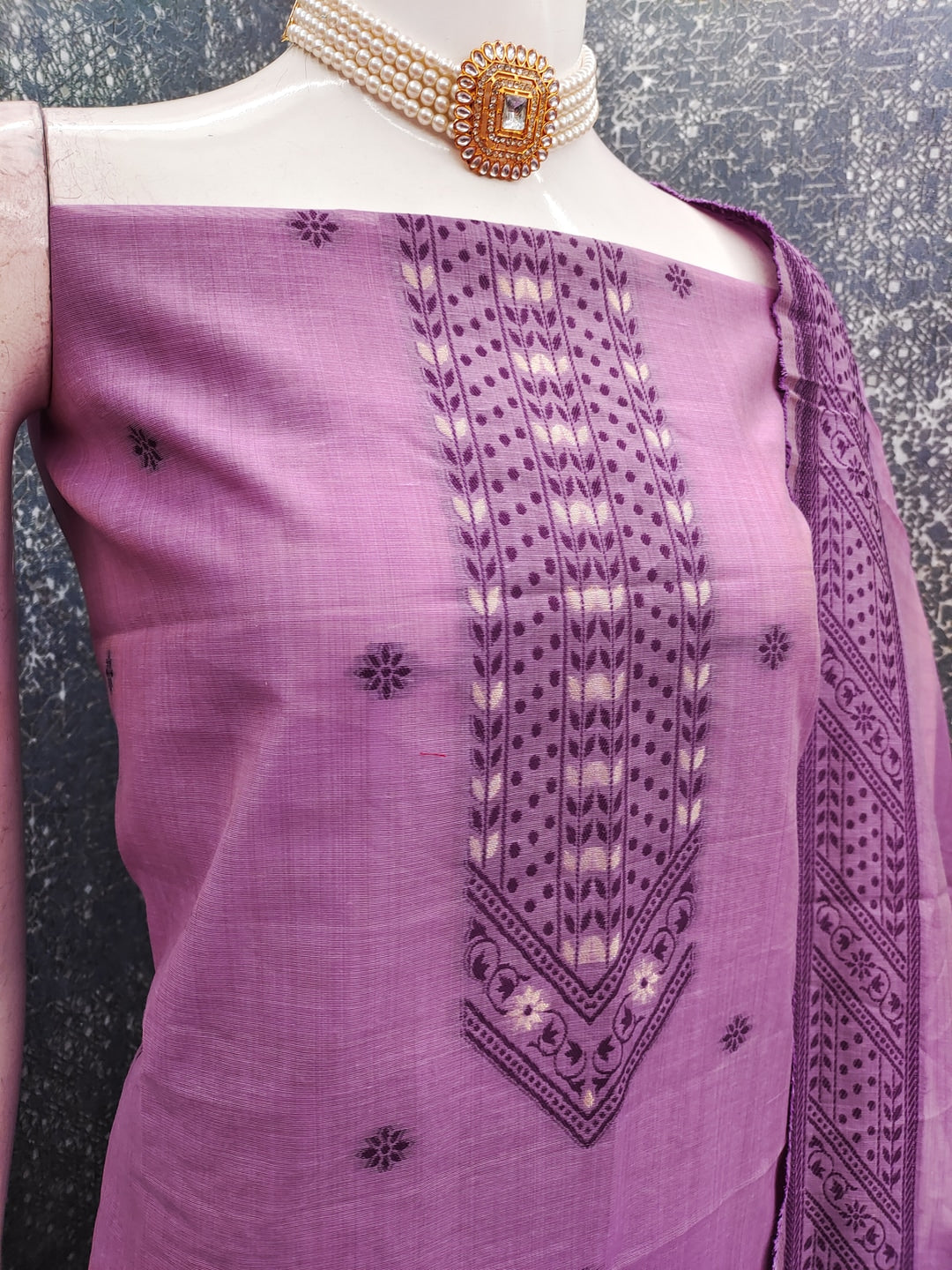 Peachmode Purple Cotton Dress Material with Ethnic Motifs - Image 3