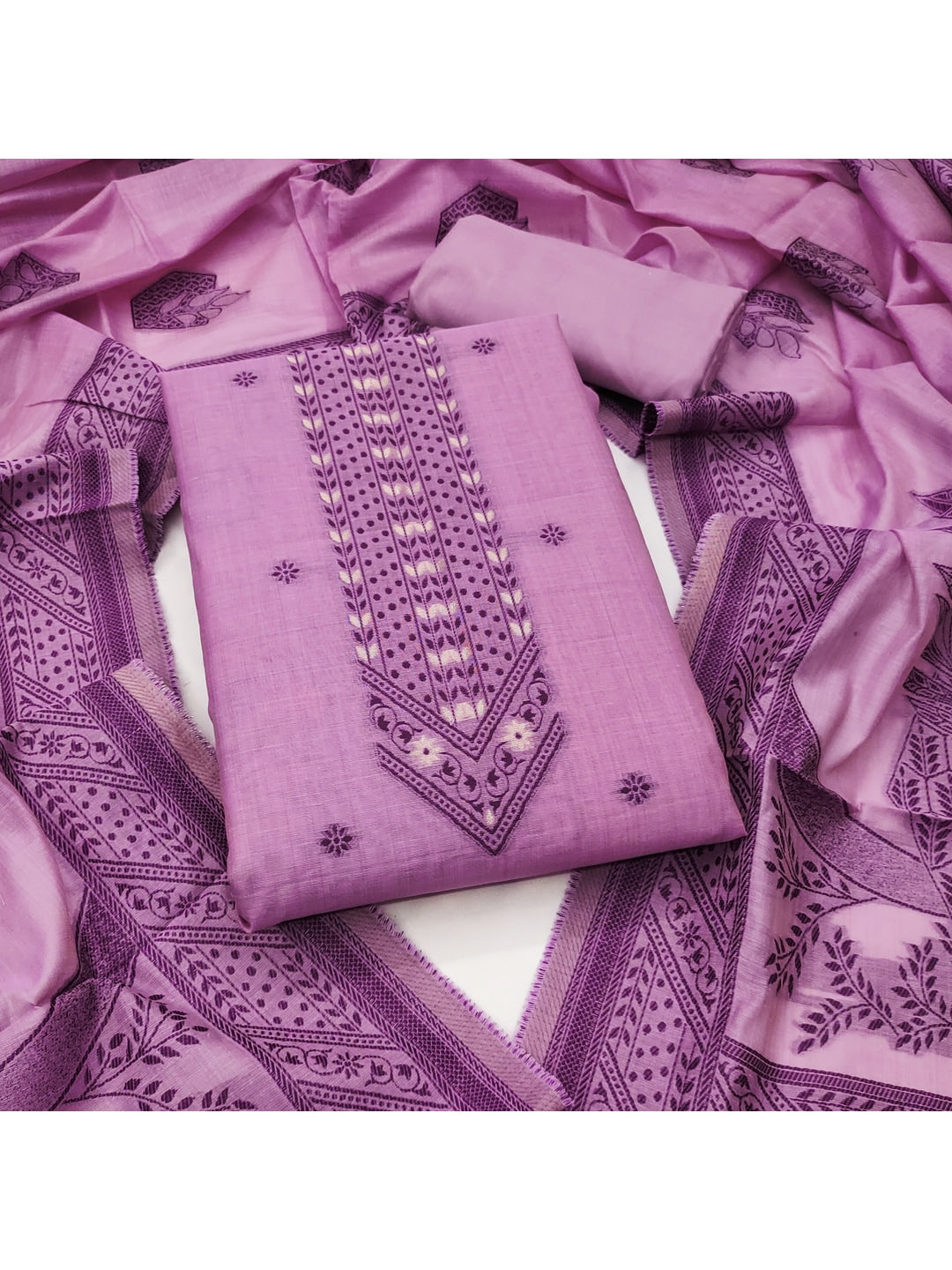 Peachmode Purple Cotton Dress Material with Ethnic Motifs - Image 4
