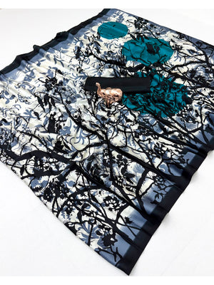 Peachmode Blue Art Silk Saree with Digital Print - Image 2