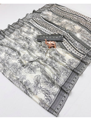 Peachmode Grey Art Silk Saree with Digital Print - Image 2