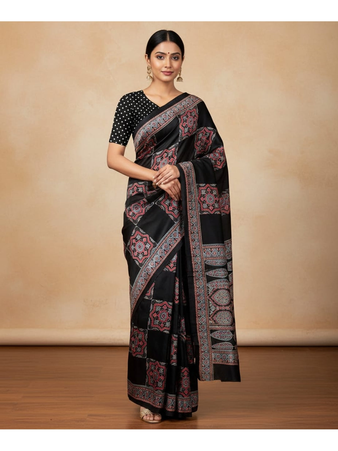 Peachmode Black Art Silk Saree with Digital Print - Image 1