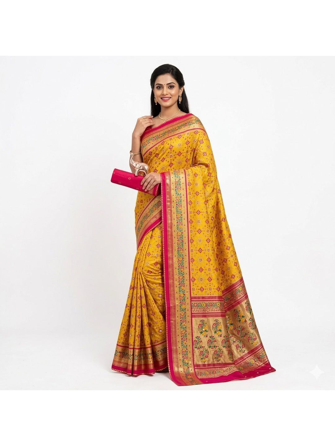 Peachmode Yellow Pure Silk Saree with Digital Print - Image 1