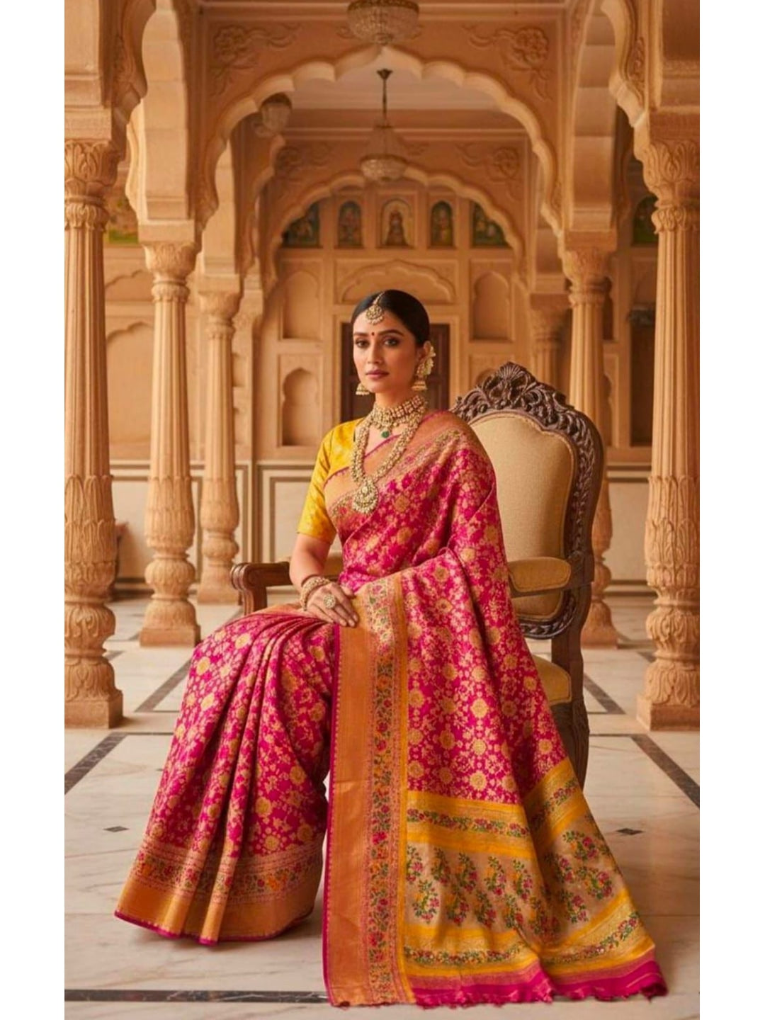 Peachmode Pink Pure Silk Saree with Digital Print - Image 1