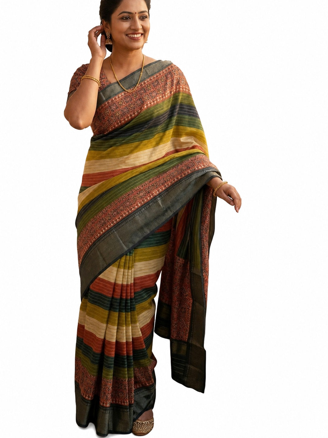 Peachmode Multicolor Dola Silk Zari Border Saree - Image 3