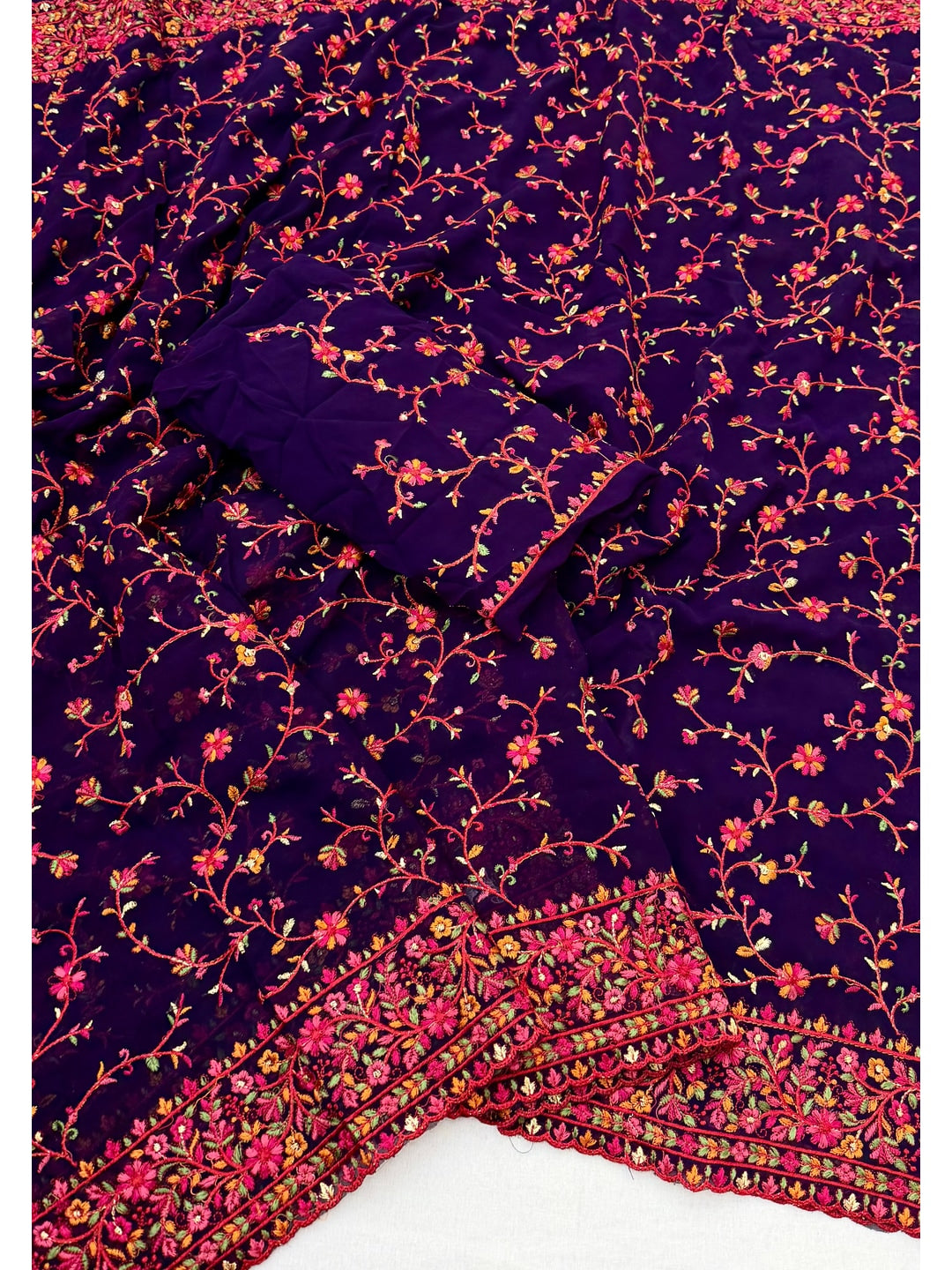 Peachmode Purple Georgette Saree with Kashmiri Embroidery Work - Image 2