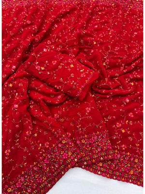 Peachmode Red Georgette Saree with Kashmiri Embroidery Work - Image 2
