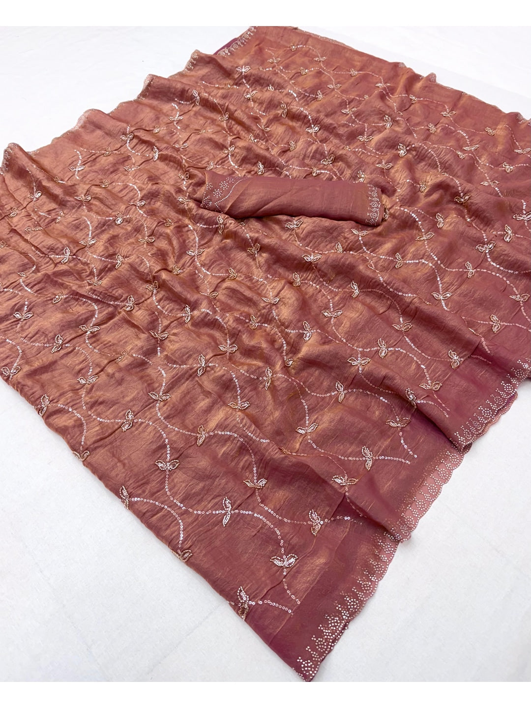 Peachmode Mauve Satin Silk Saree with Stone Work Border - Image 3