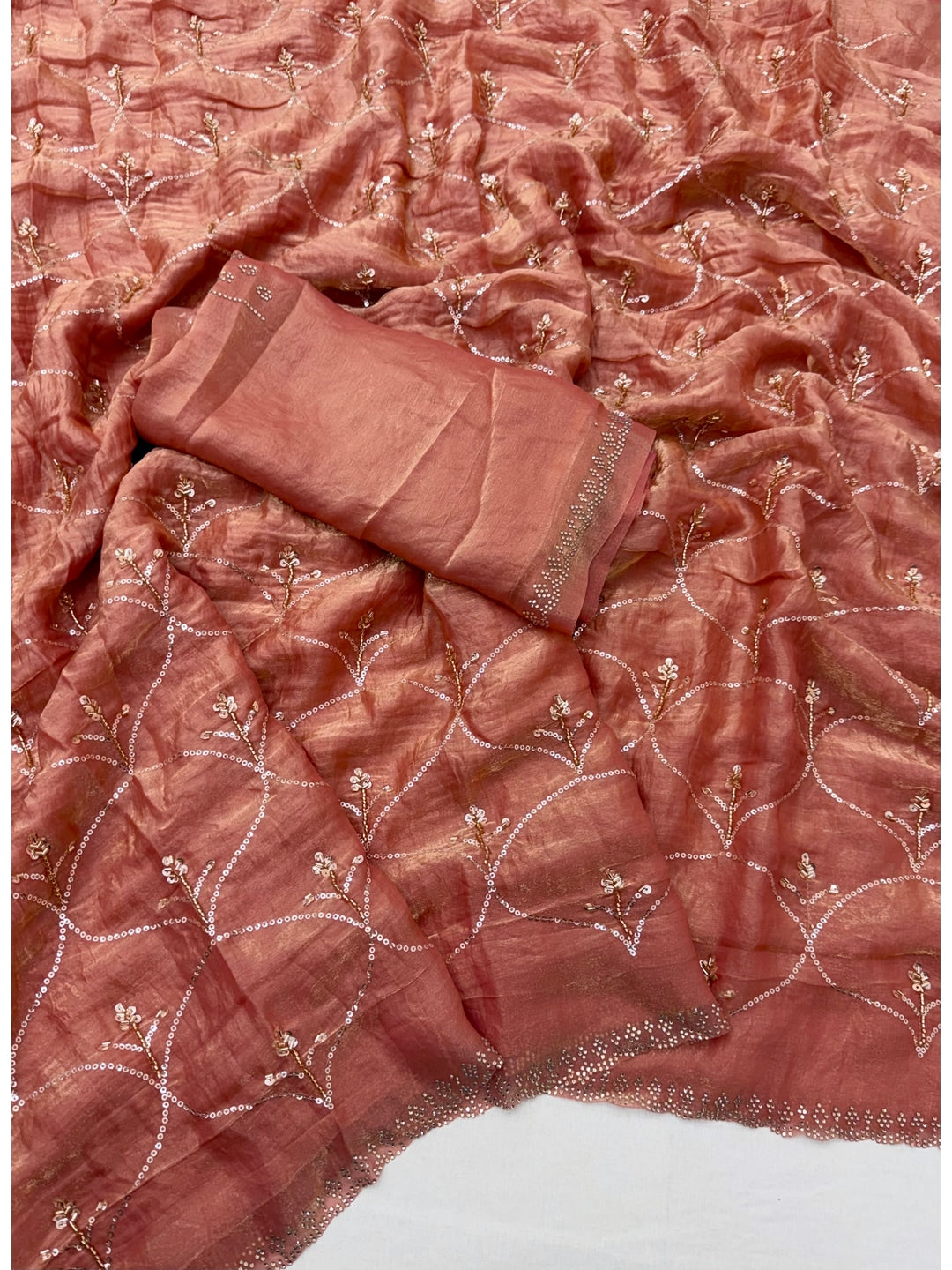 Peachmode Peach Satin Silk Saree with Stone Work Border - Image 3