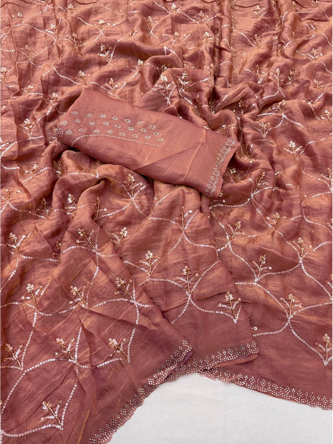 Peachmode Mauve Satin Silk Saree with Stone Work Border - Image 3